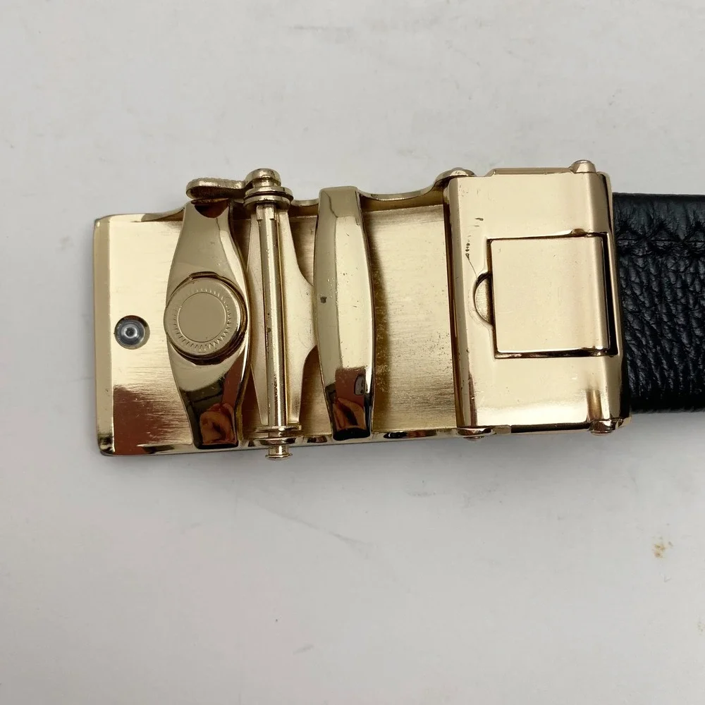 Rotary Mens Black Leather Ratchet Belt Gold Buckle Dress Casual Business Size 52